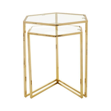 Herber Set Of 2 Gold Finish Hexagon Nesting Tables