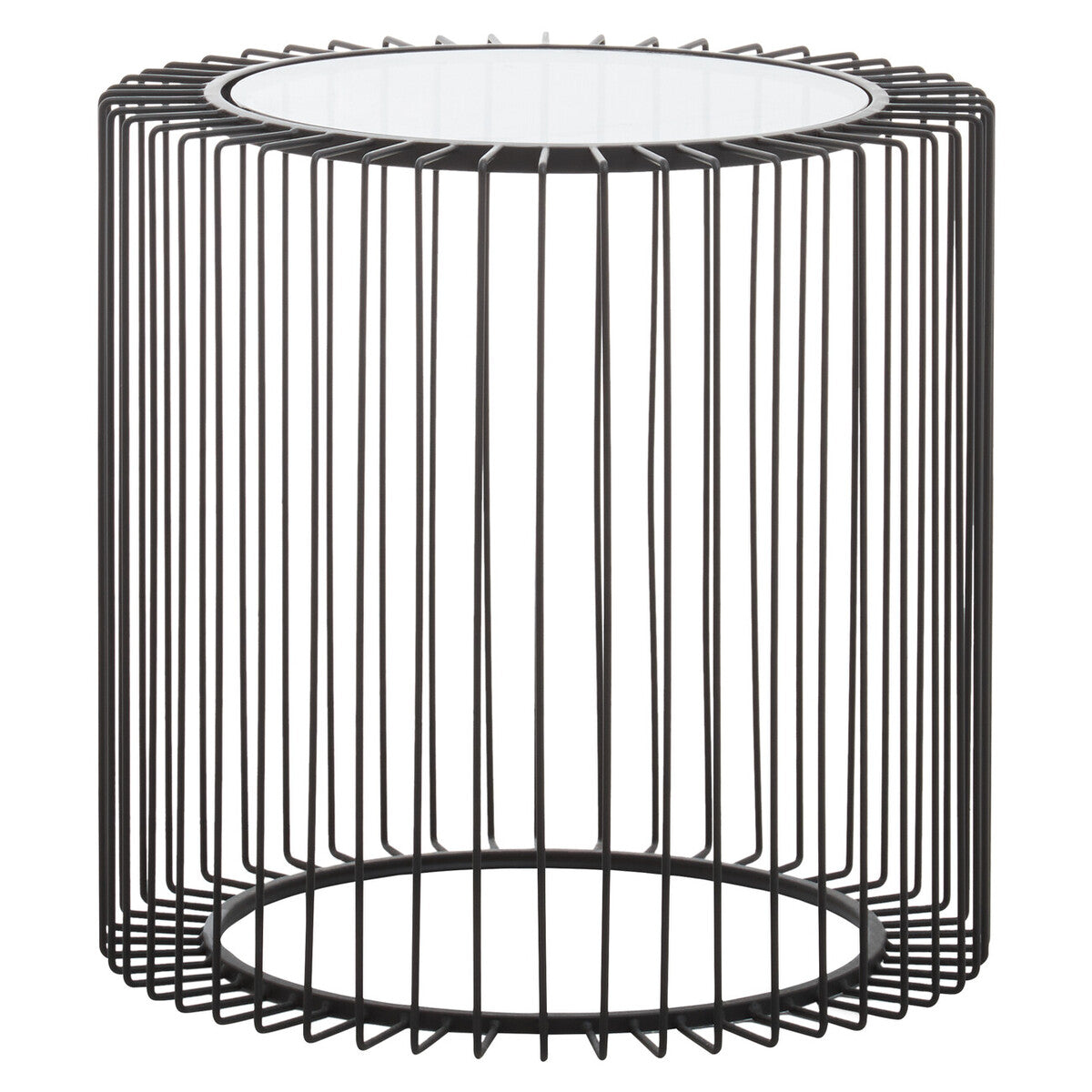 Trento Black Metal Round Side Table with Glass Top