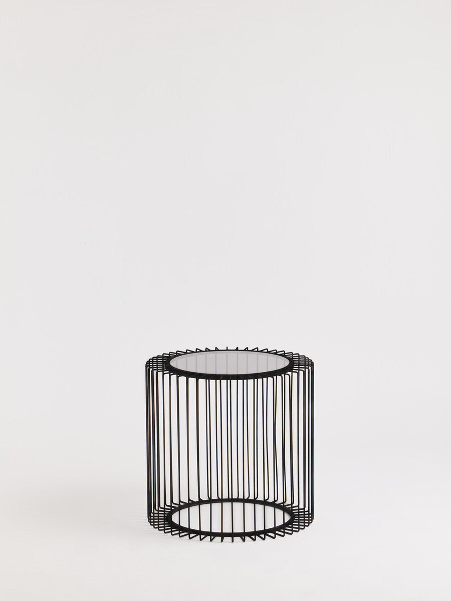 Trento Black Metal Round Side Table with Glass Top