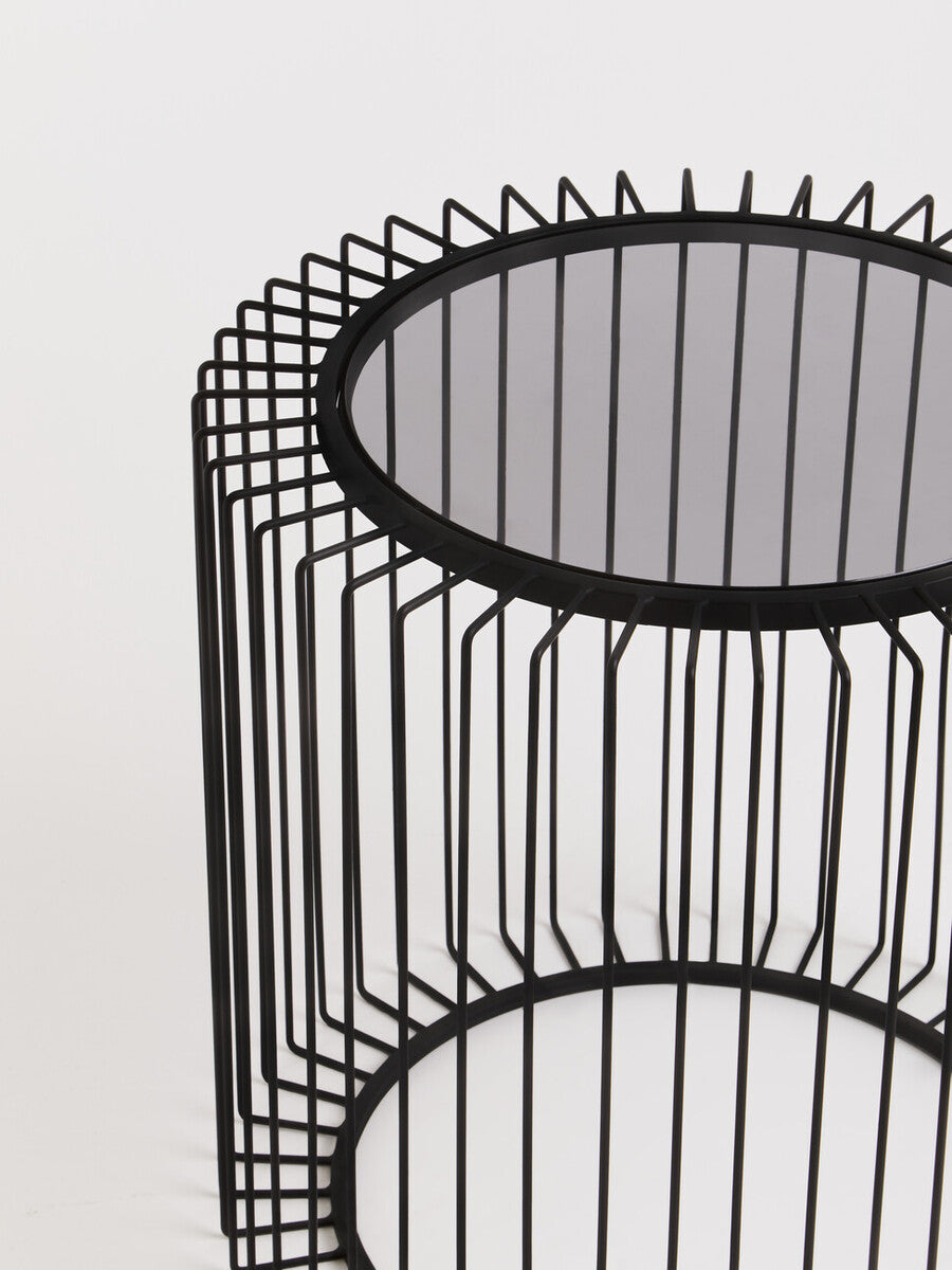 Trento Black Metal Round Side Table with Glass Top