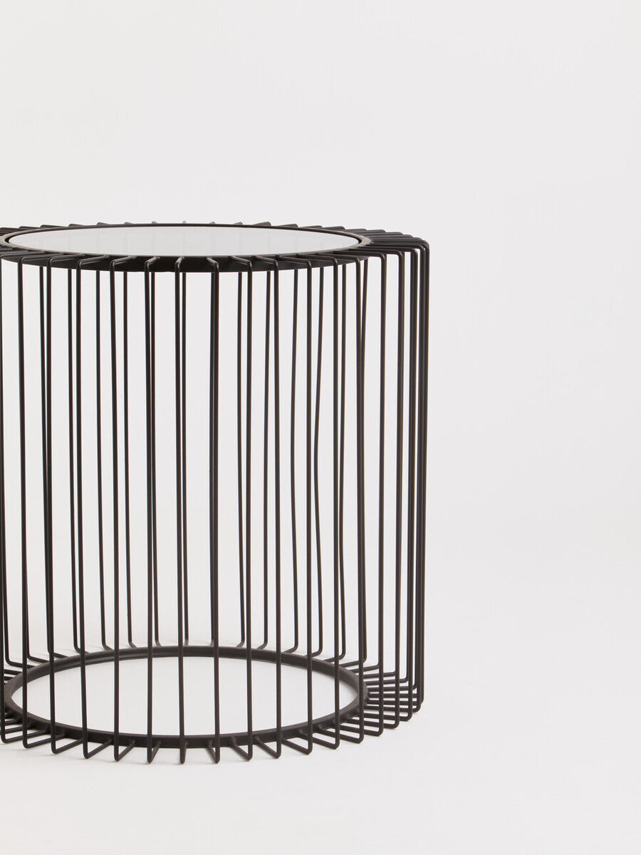 Trento Black Metal Round Side Table with Glass Top