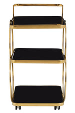 Alvaro Black Glass and Gold Finish Drinks Trolley