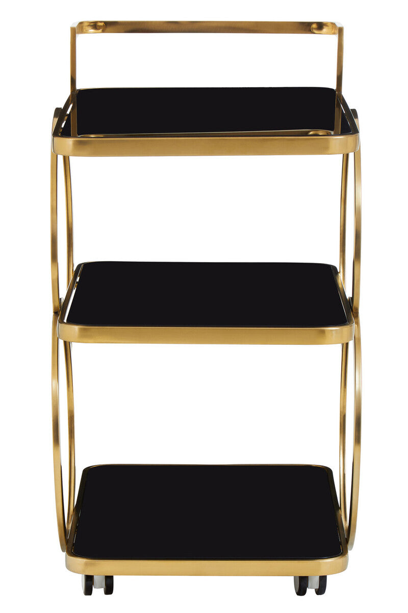 Alvaro Black Glass and Gold Finish Drinks Trolley