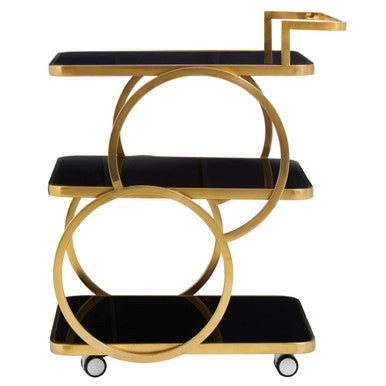 Alvaro Black Glass and Gold Finish Drinks Trolley