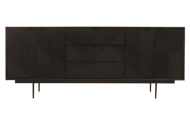 Jakara Black Finish Sideboard with 4 Doors and 3 Drawers