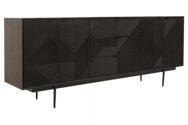 Jakara Black Finish Sideboard with 4 Doors and 3 Drawers