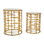 Rabia Gold Set Of 2 Round Tables with Marble Top