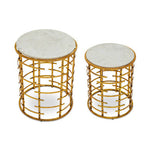 Rabia Gold Set Of 2 Round Tables with Marble Top