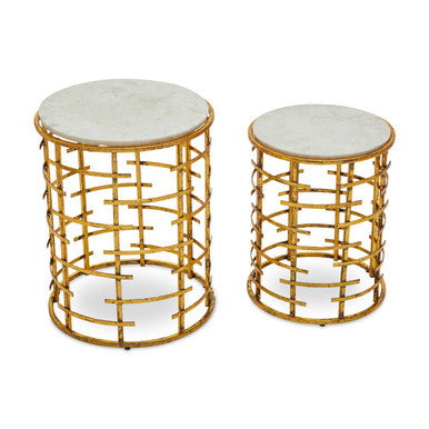 Rabia Gold Set Of 2 Round Tables with Marble Top