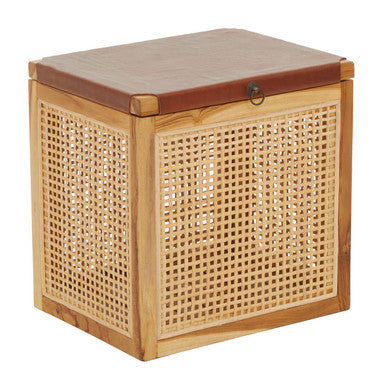 Kendari Rattan and Leather Storage Box Side Table