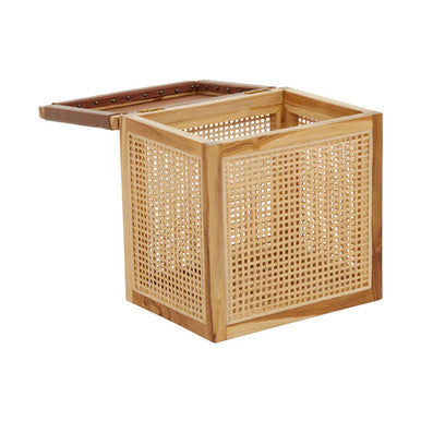 Kendari Rattan and Leather Storage Box Side Table