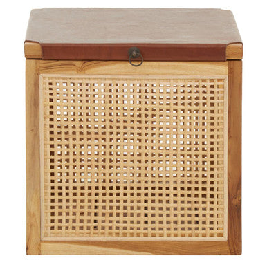 Kendari Rattan and Leather Storage Box Side Table