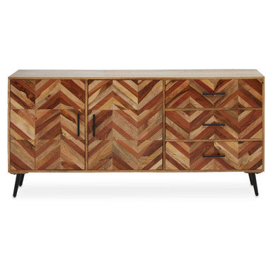 Boho Two Door and Three Drawer Mango Wood Sideboard