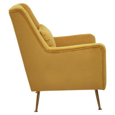 Doucet Yellow Velvet Chair With Gold Finish Legs