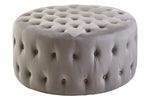 Haley Grey Velvet Round Tufted Footstool
