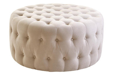Haley Beige Velvet Round Tufted Footstool