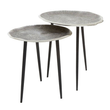 Silva Set Of Two Oak Effect Silver Top Side Tables
