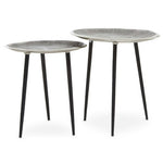 Silva Set Of Two Oak Effect Silver Top Side Tables