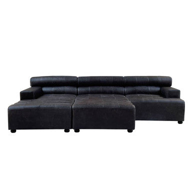 King Antique Black Leather Modular Ottoman