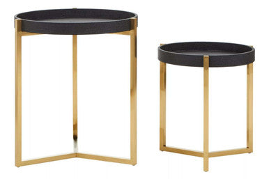 Cardoba Set Of Two Black Faux Shagreen Tray Tables