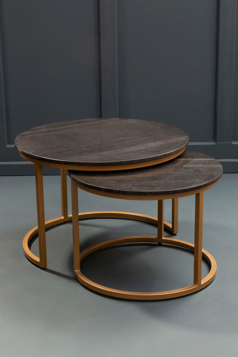 Varana Nest Of Two Black Marble Top Round Tables