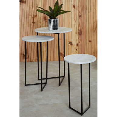 Mandoli Nest Of 3 White Marble Side Tables