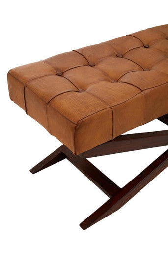 Inca Brown Leather Bench with Cedarwood Base