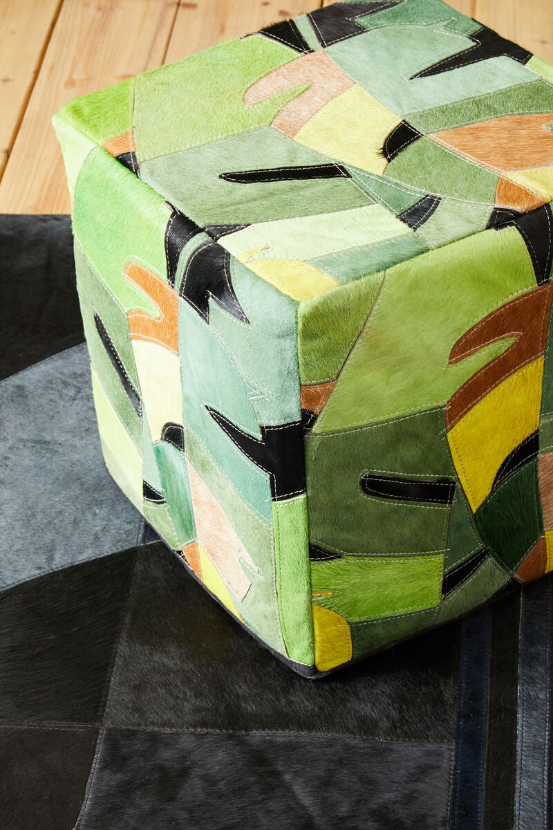 Safira Botanical Leather Pouffe