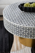 Fusion Round Bone Inlay Coffee Table With Gold Base