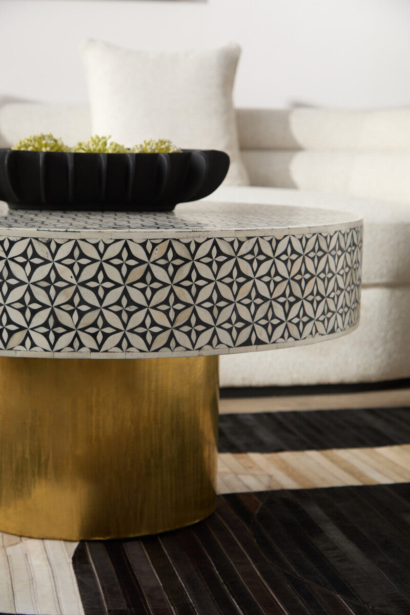 Fusion Round Bone Inlay Coffee Table With Gold Base