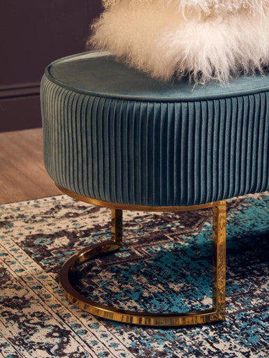 Zamora Green Velvet Ottoman Bench With Gold Finish Legs