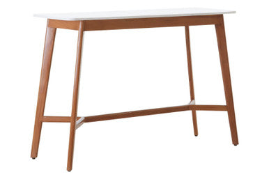 Myan Acacia Wood and White Marble Console Table