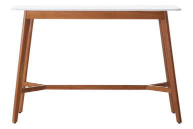 Myan Acacia Wood and White Marble Console Table