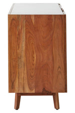 Myan 3 Drawer Acacia Wood White Marble Sideboard