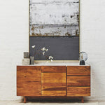 Myan 3 Drawer Acacia Wood White Marble Sideboard