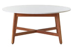 Myan Acacia Wood and White Marble Coffee Table