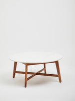 Myan Acacia Wood and White Marble Coffee Table