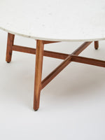 Myan Acacia Wood and White Marble Coffee Table