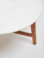 Myan Acacia Wood and White Marble Coffee Table