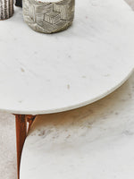 Myan Acacia Wood and White Marble Coffee Table