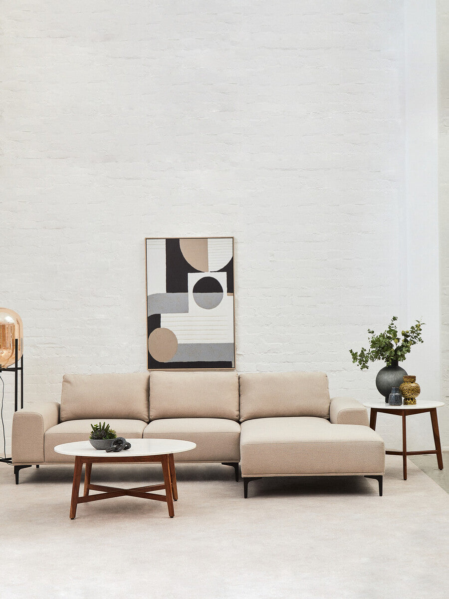 Myan Acacia Wood and White Marble Coffee Table