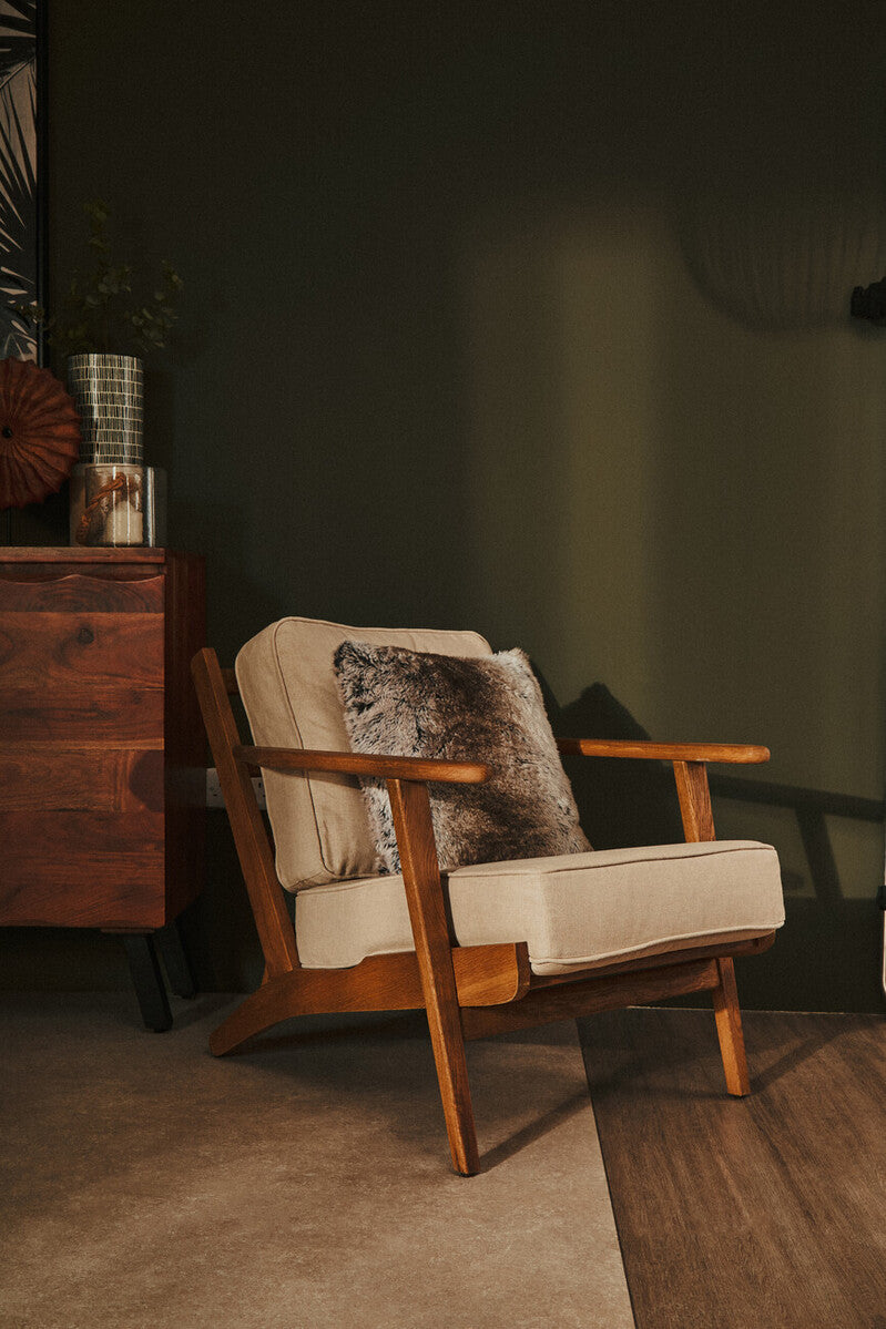 Hector Natural Linen and Oak Wood Armchair