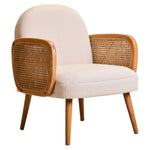 Cebu Ivory Fabric and Cane Chair with Elm Wood Legs