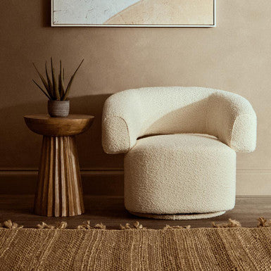 Oliveto Ivory Boucle Curved Swivel Armchair