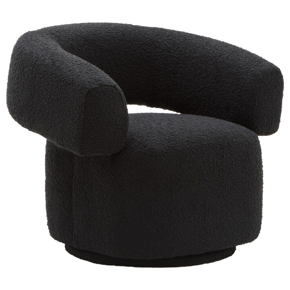 Oliveto Black Boucle Curved Swivel Armchair