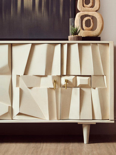 Sita Four Door Whitewash Mango Wood Abstract Sideboard