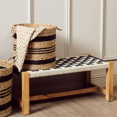 Satna Black And White Jute Bench