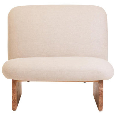 Parova Cream Linen Textured Armless Chair With Wood Base