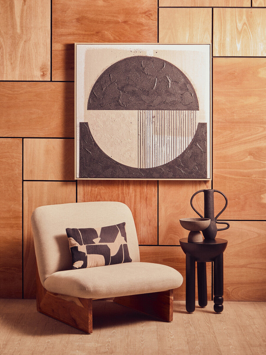 Parova Cream Linen Textured Armless Chair With Wood Base