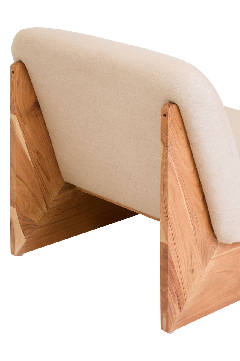 Parova Cream Linen Textured Armless Chair With Wood Base